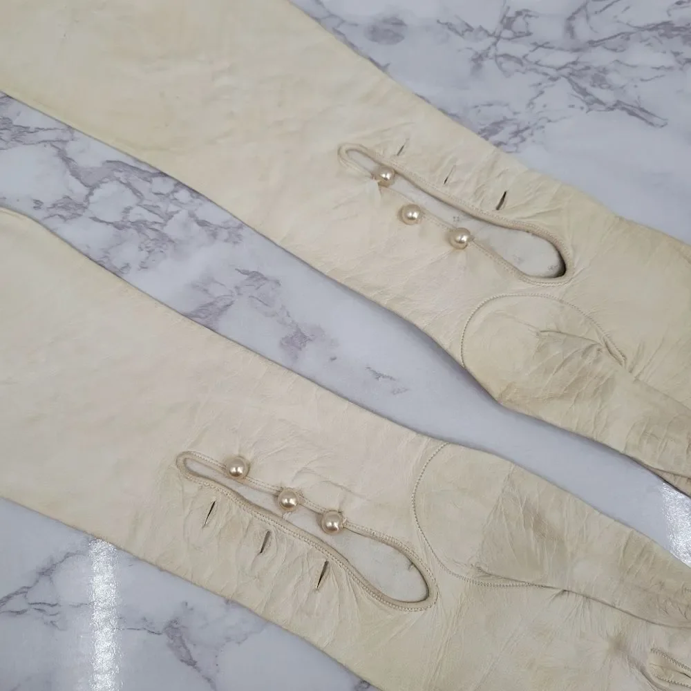 Neiman Marcus French Vintage Capretto Kidd Leather Oprea Long Evening Gloves